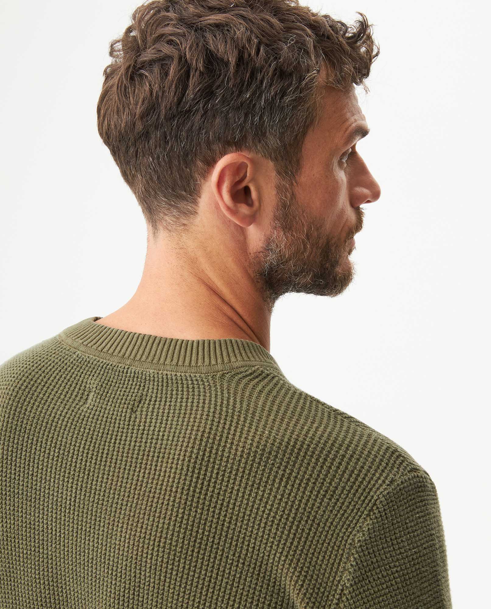 Men's Crewneck Waffle Knit Cotton Sweater - Green 694G054 - 6