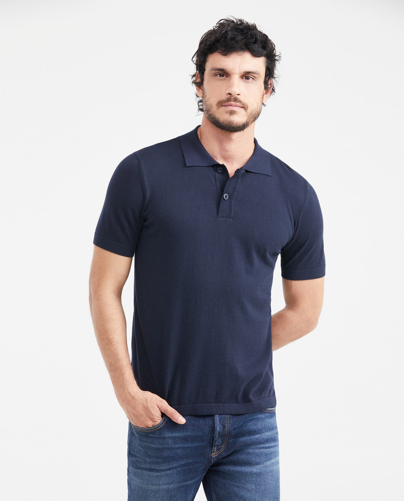 Men's Knit Polo Shirt Regular Fit Short Sleeve in Cotton 694G100 - 1