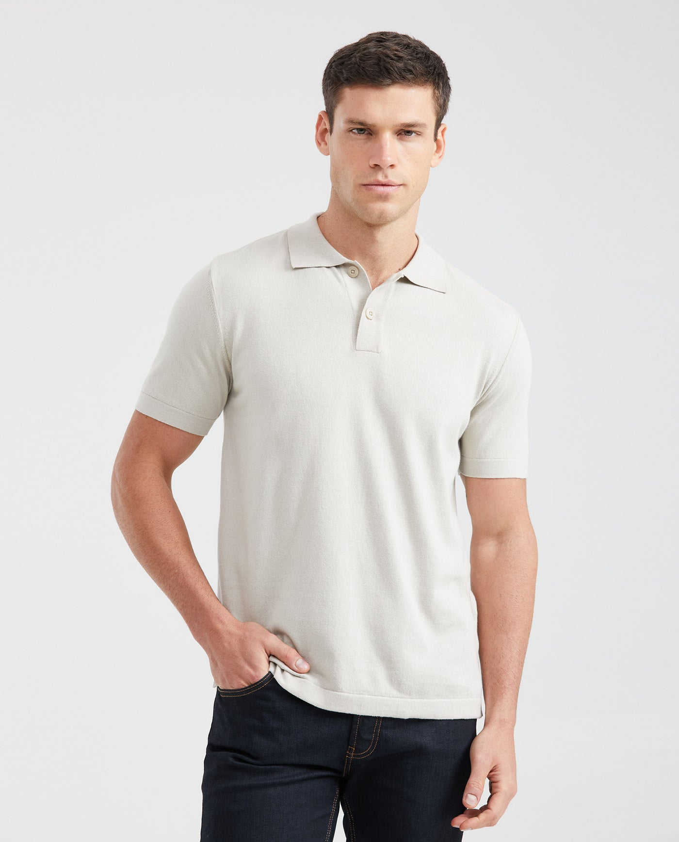 Men's Knit Polo Shirt Regular Fit Short Sleeve in Cotton 694G100 - 1