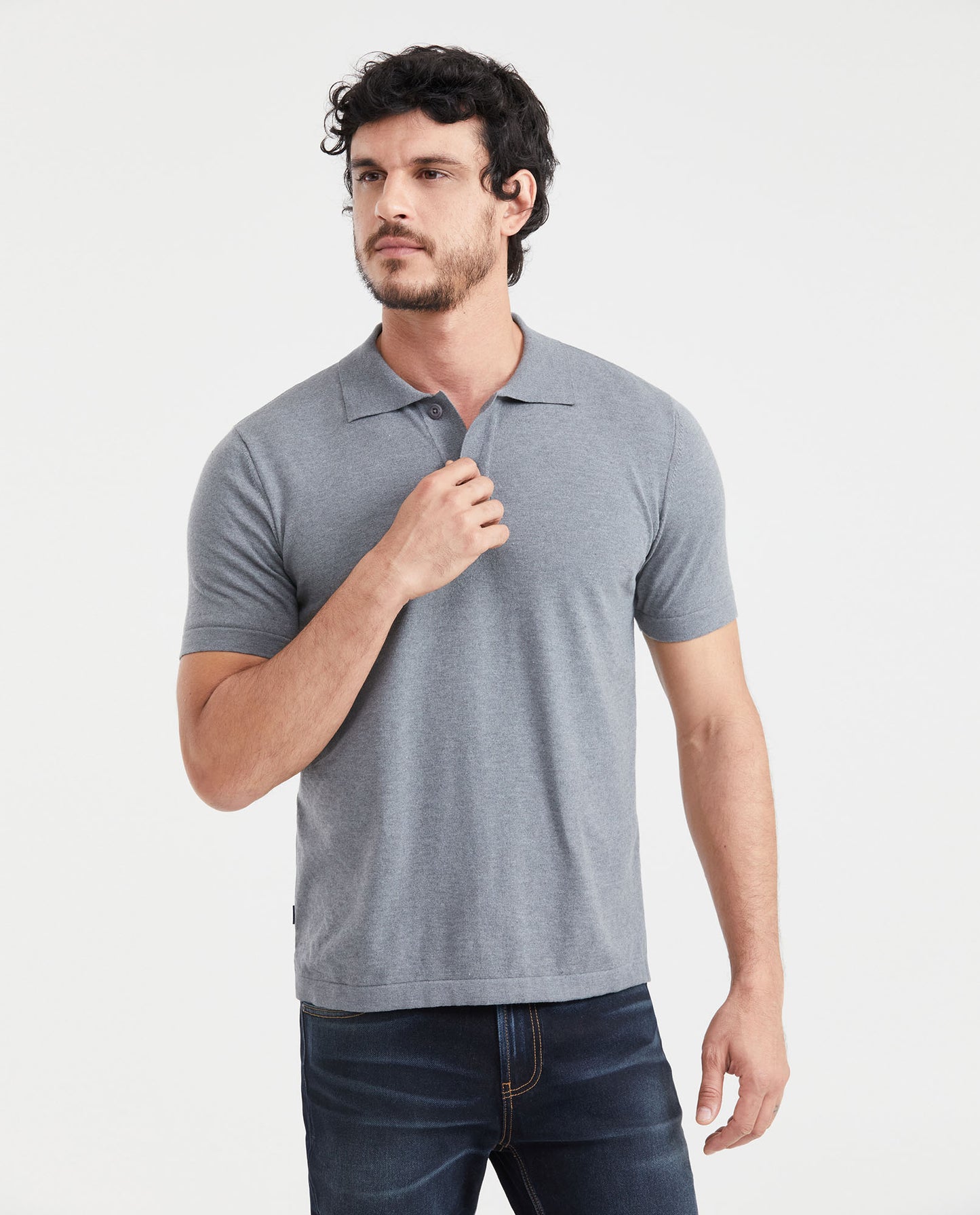Men's Straight Fit Knit Polo Shirt - Gray - 1