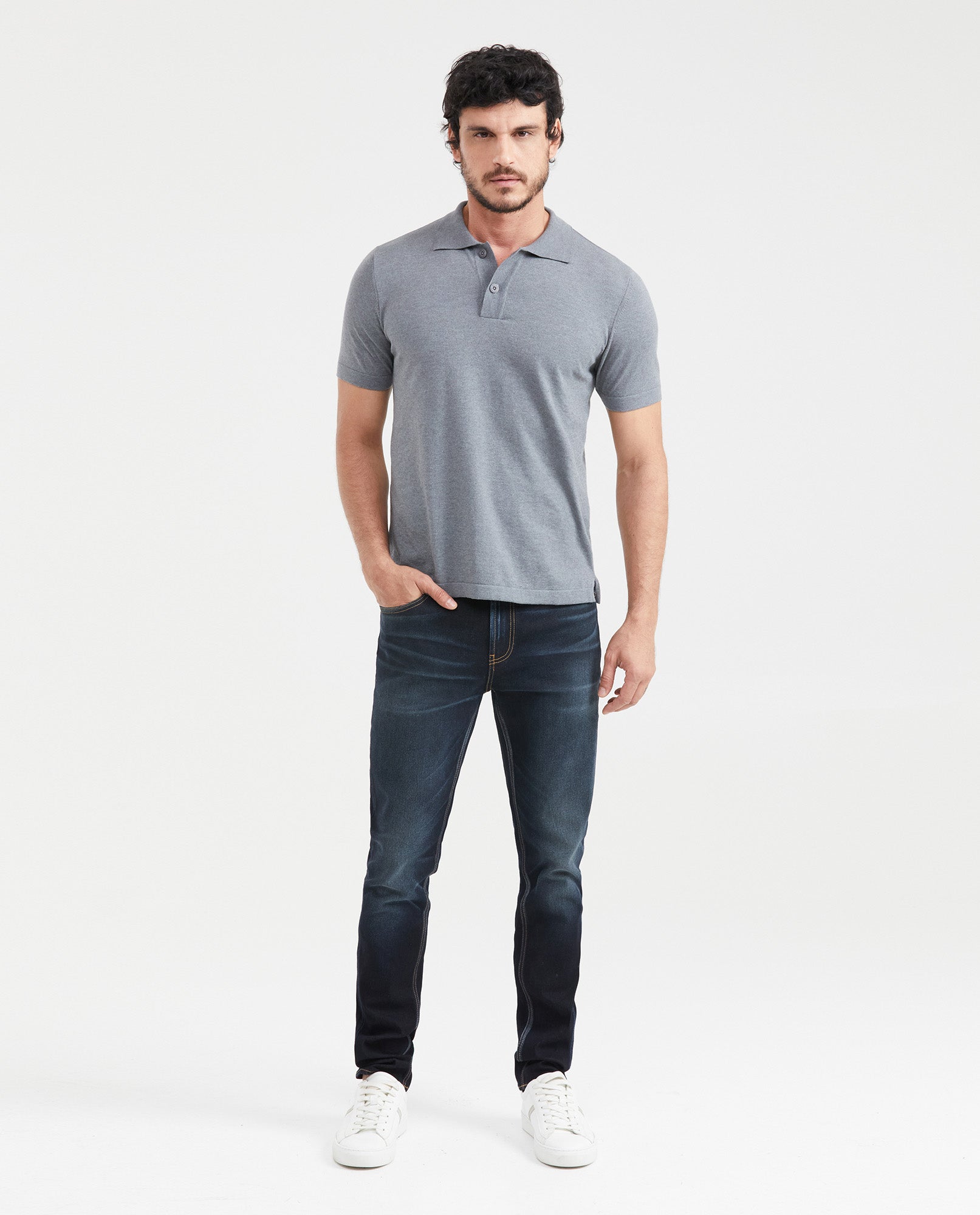 Men's Straight Fit Knit Polo Shirt - Gray - 5