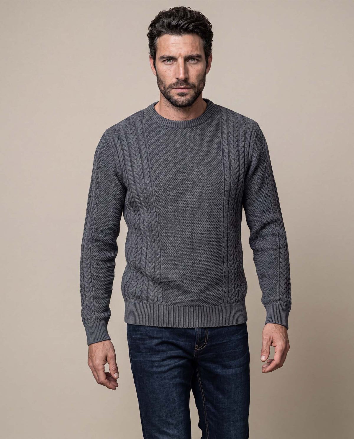 Men´s Cotton Knit Sweater - Gray 63_697D302_GRI190201_0