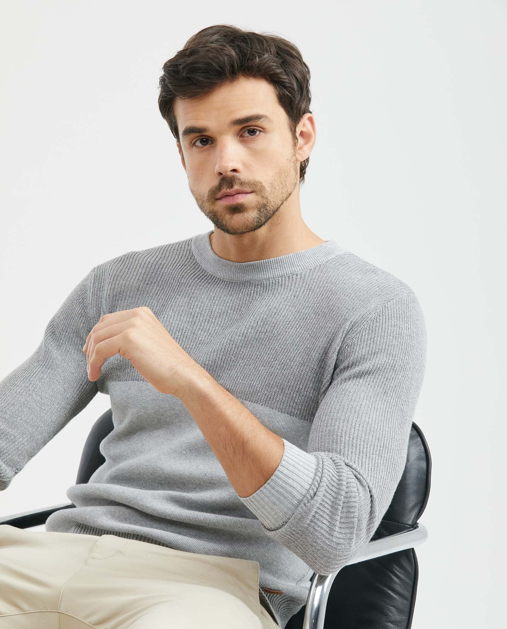 Men´s Cotton Crewneck Sweater - Gray 63_697F201_GRI164402_3
