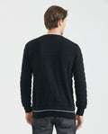 Men's Crew Neck Striped Sweater Mixed Stitch Texture Contrast Details 100% Cotton - 5