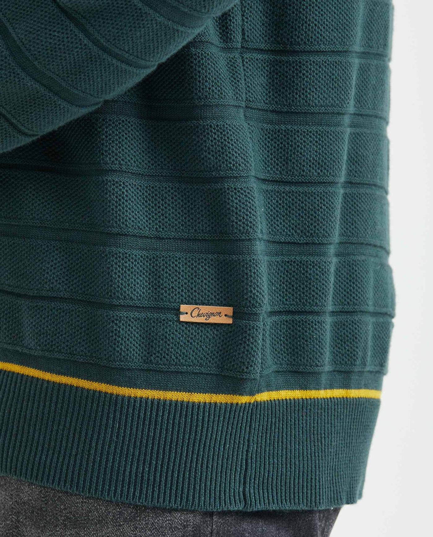 Men's Crew Neck Striped Sweater Mixed Stitch Texture Contrast Details 100% Cotton - 3