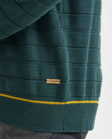 Men's Crew Neck Striped Sweater Mixed Stitch Texture Contrast Details 100% Cotton - 3