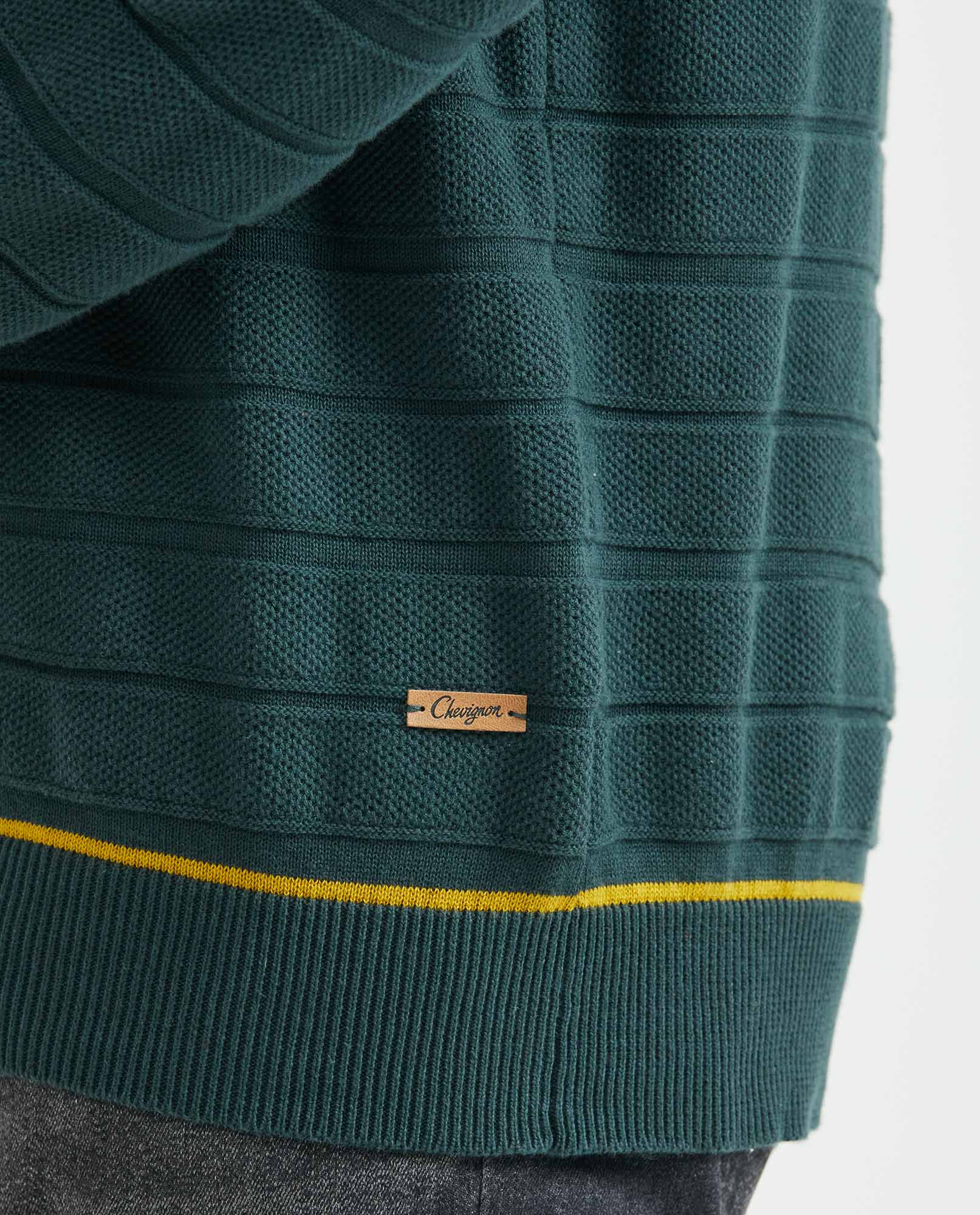 Men's Crew Neck Striped Sweater Mixed Stitch Texture Contrast Details 100% Cotton - 3