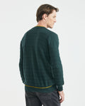 Men's Crew Neck Striped Sweater Mixed Stitch Texture Contrast Details 100% Cotton - 4