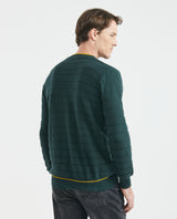 Men's Crew Neck Striped Sweater Mixed Stitch Texture Contrast Details 100% Cotton - 4