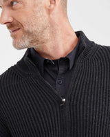 Men’s Ribbed Zip-Up Sweater with High Collar in Cotton, Moonlight - 3