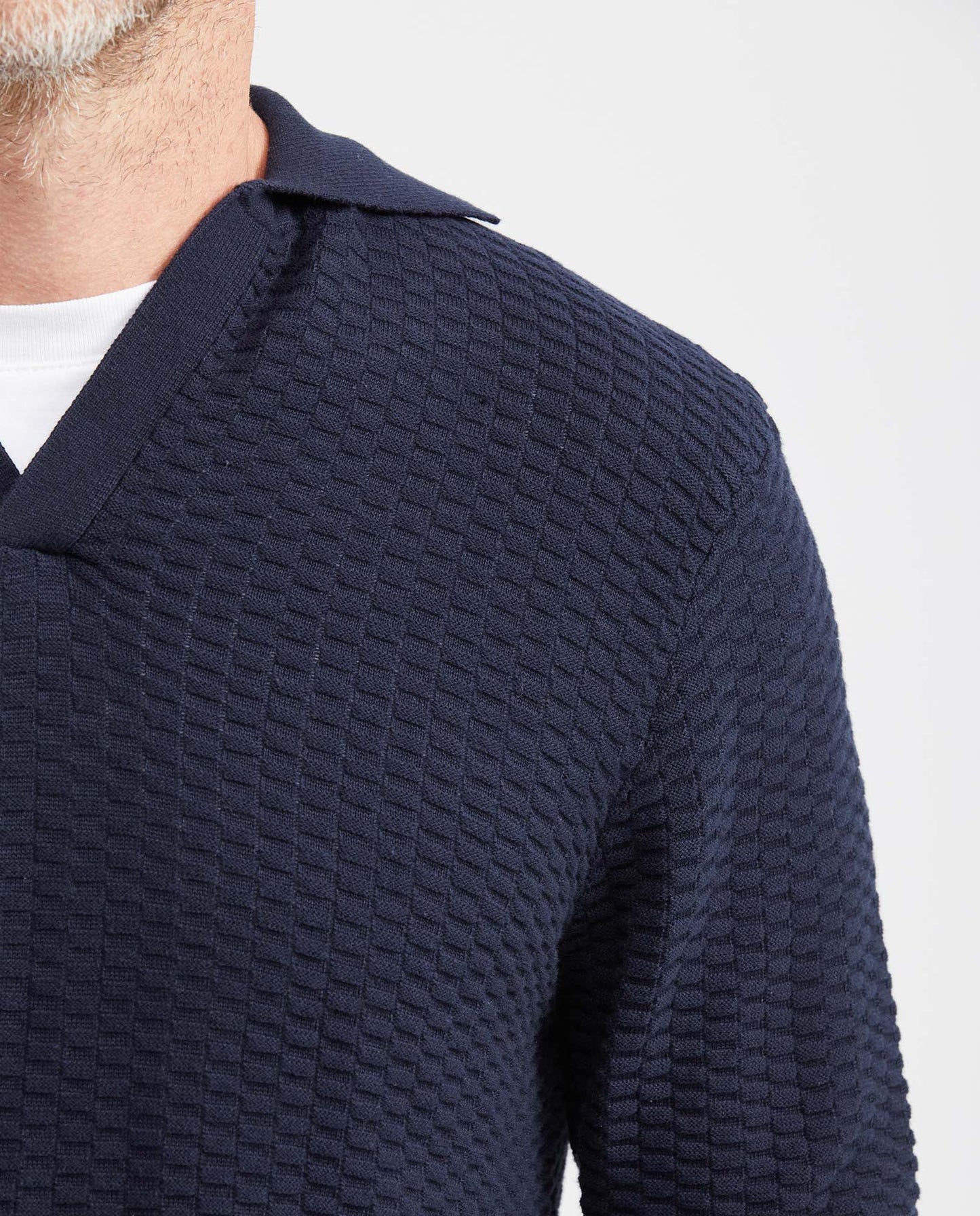 Men's Textured Knit Pullover with V - Neck, Glow - Blue - 3