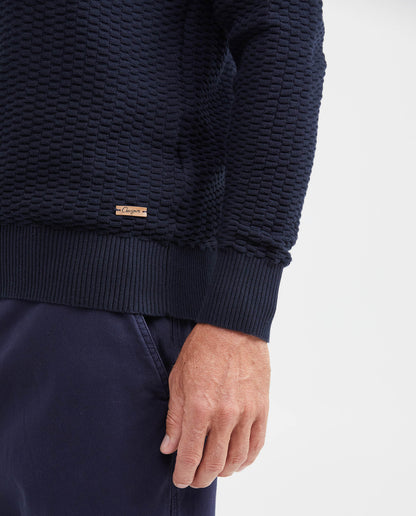 Men's Textured Knit Pullover with V - Neck, Glow - Blue - 4