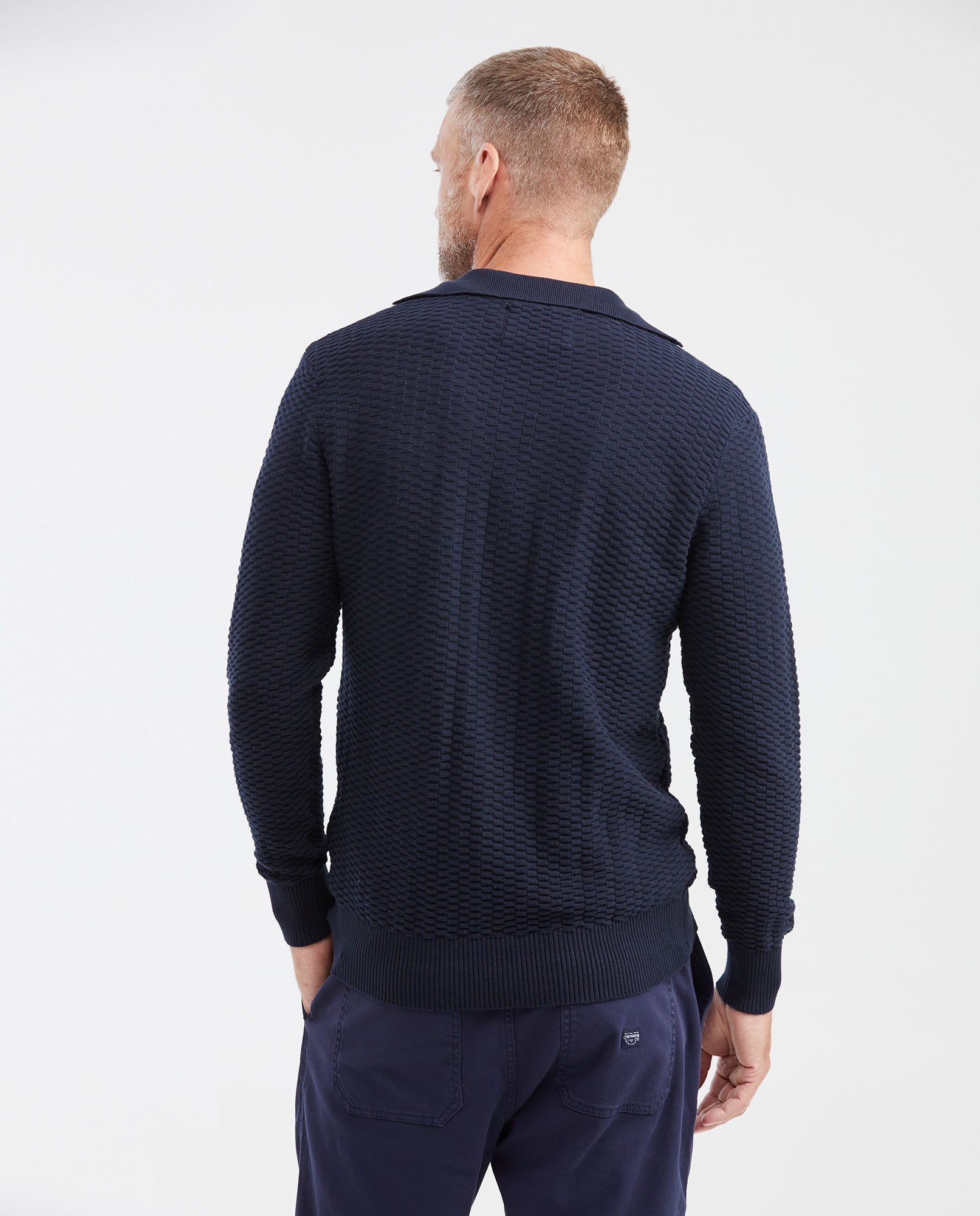 Men's Textured Knit Pullover with V - Neck, Glow - Blue - 5
