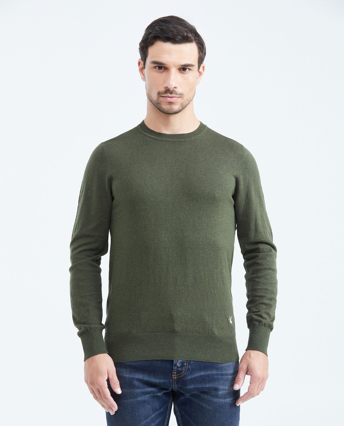 Men's Knit Sweater with Crew Neck - Green - 1