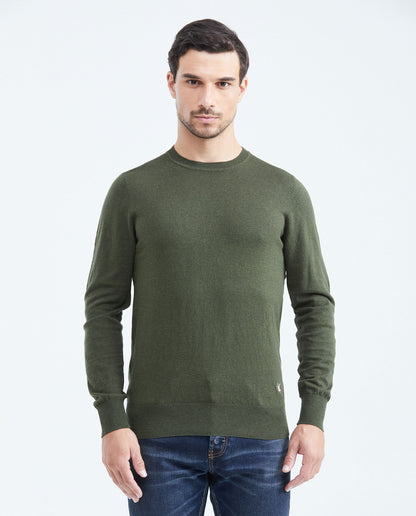 Men's Knit Sweater with Crew Neck - Green - 1