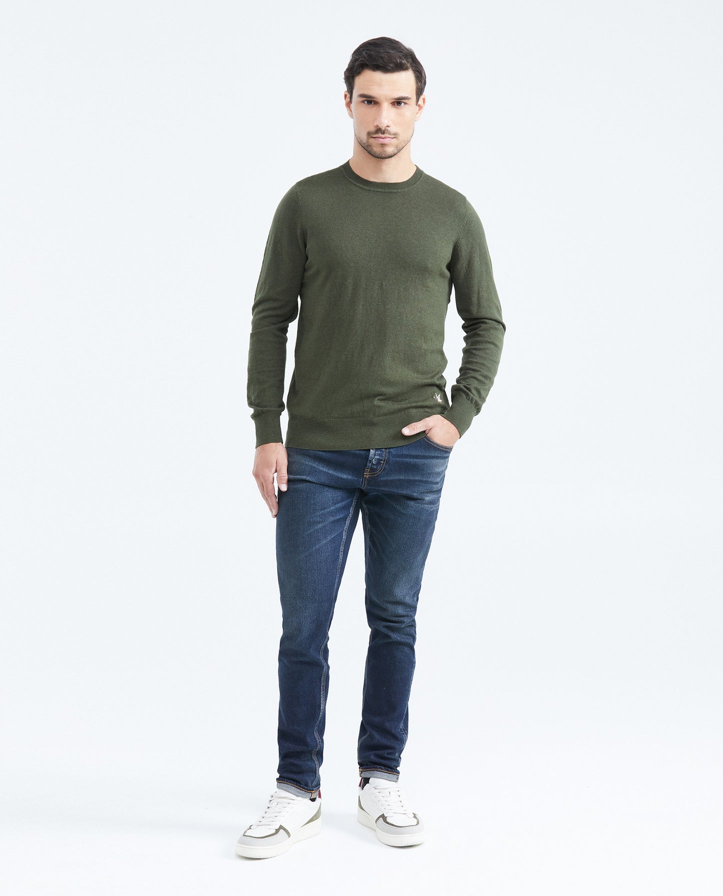 Men's Knit Sweater with Crew Neck - Green - 2