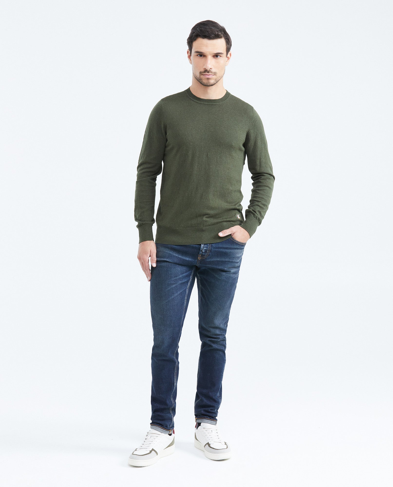 Men's Knit Sweater with Crew Neck - Green - 2