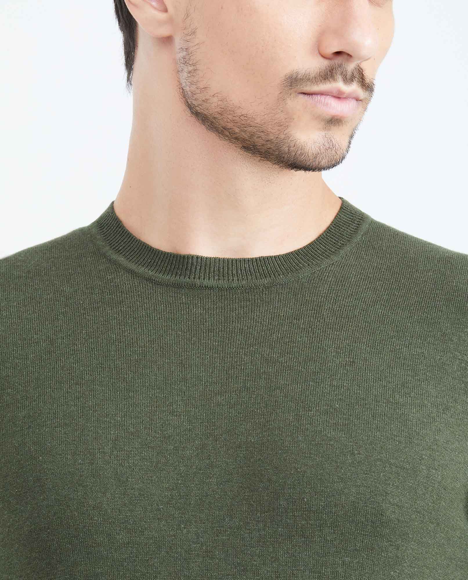 Men's Knit Sweater with Crew Neck - Green - 3