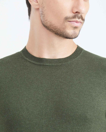Men's Knit Sweater with Crew Neck - Green - 3