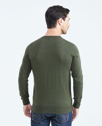 Men's Knit Sweater with Crew Neck - Green - 4