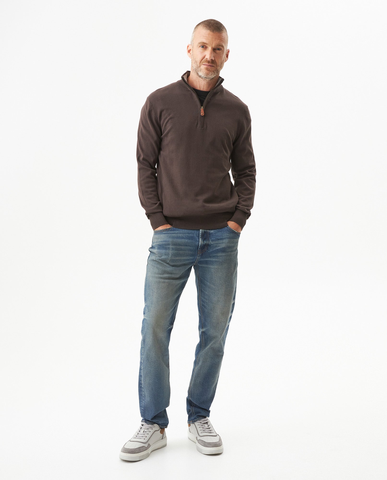 Men's Full Fashion Mandarin Collar Half-Zip Sweater, Seaport - 3