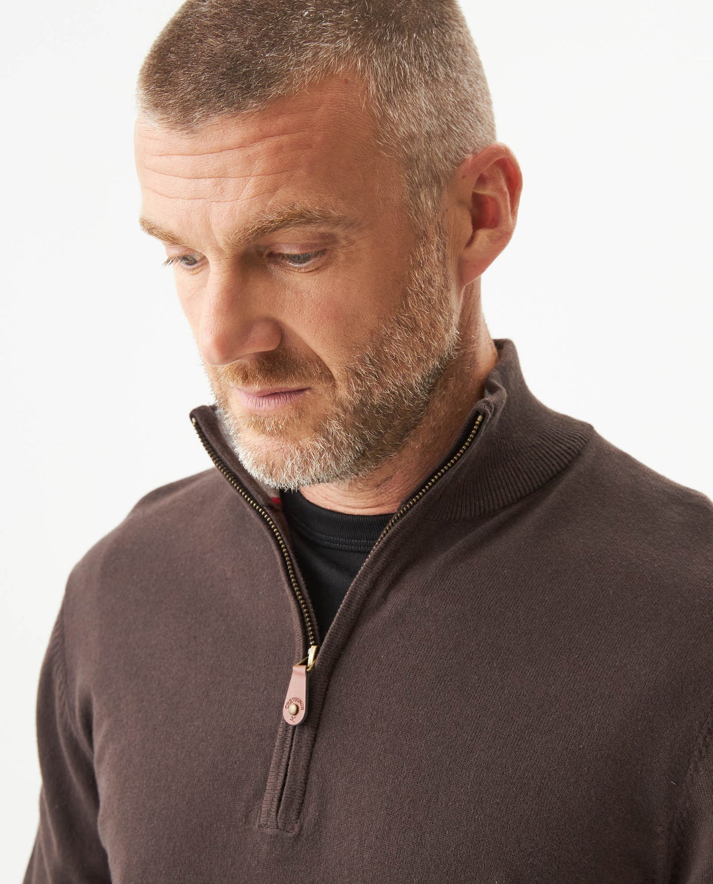 Men's Full Fashion Mandarin Collar Half-Zip Sweater, Seaport - 4