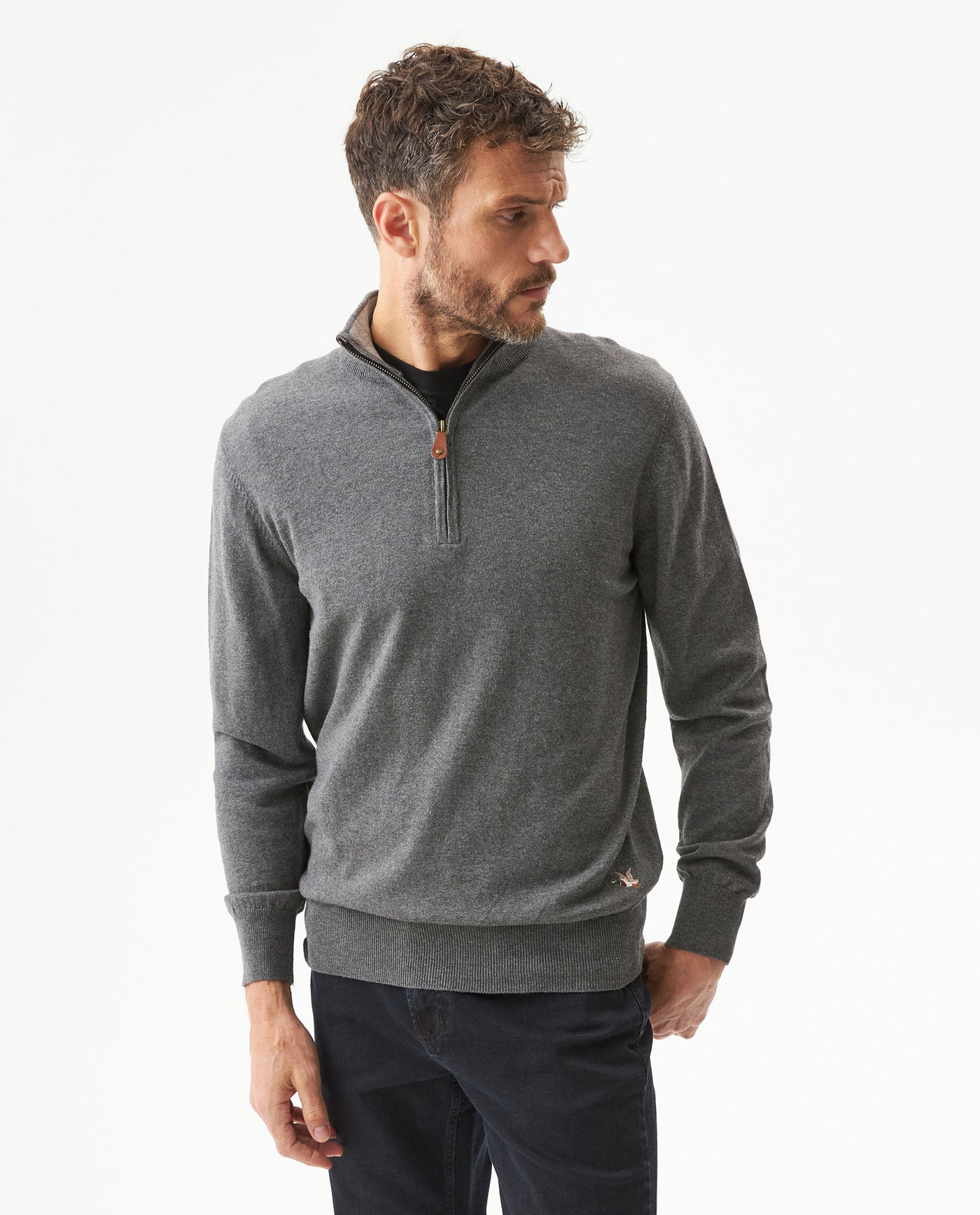 Men's Full Fashion Mandarin Collar Half-Zip Sweater, Seaport - 2