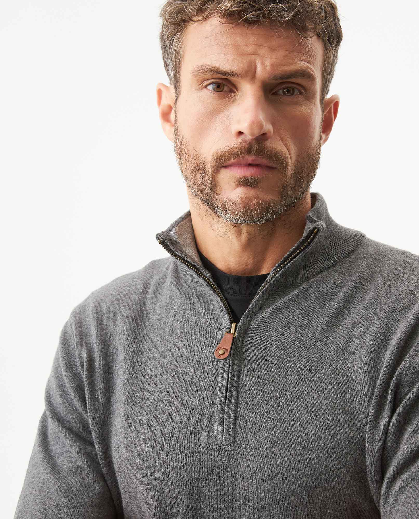 Men's Full Fashion Mandarin Collar Half-Zip Sweater, Seaport - 4