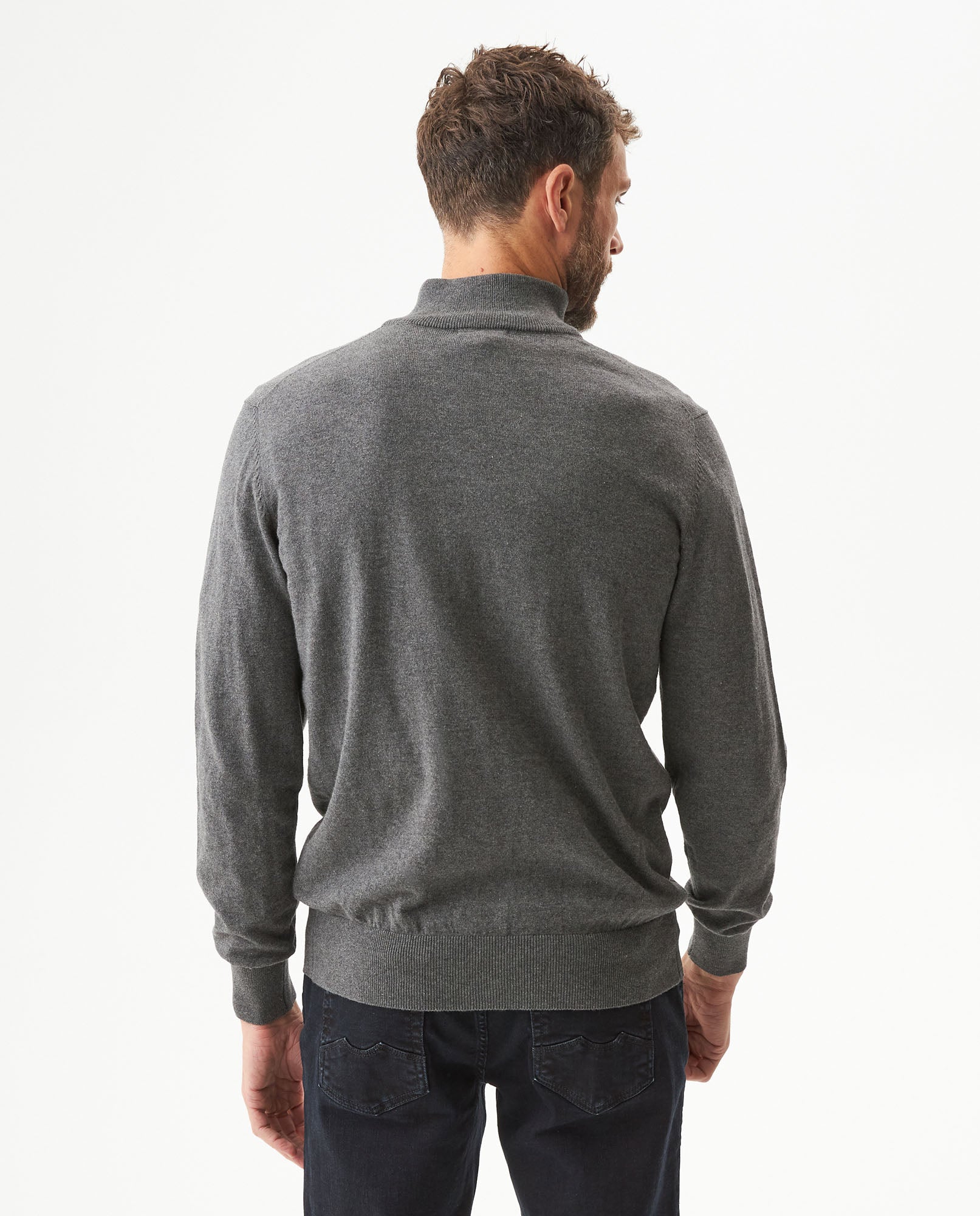 Men's Full Fashion Mandarin Collar Half-Zip Sweater, Seaport - 5
