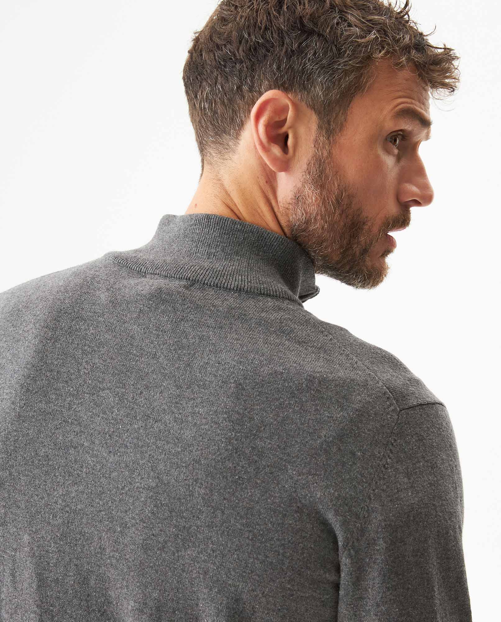Men's Full Fashion Mandarin Collar Half-Zip Sweater, Seaport - 6
