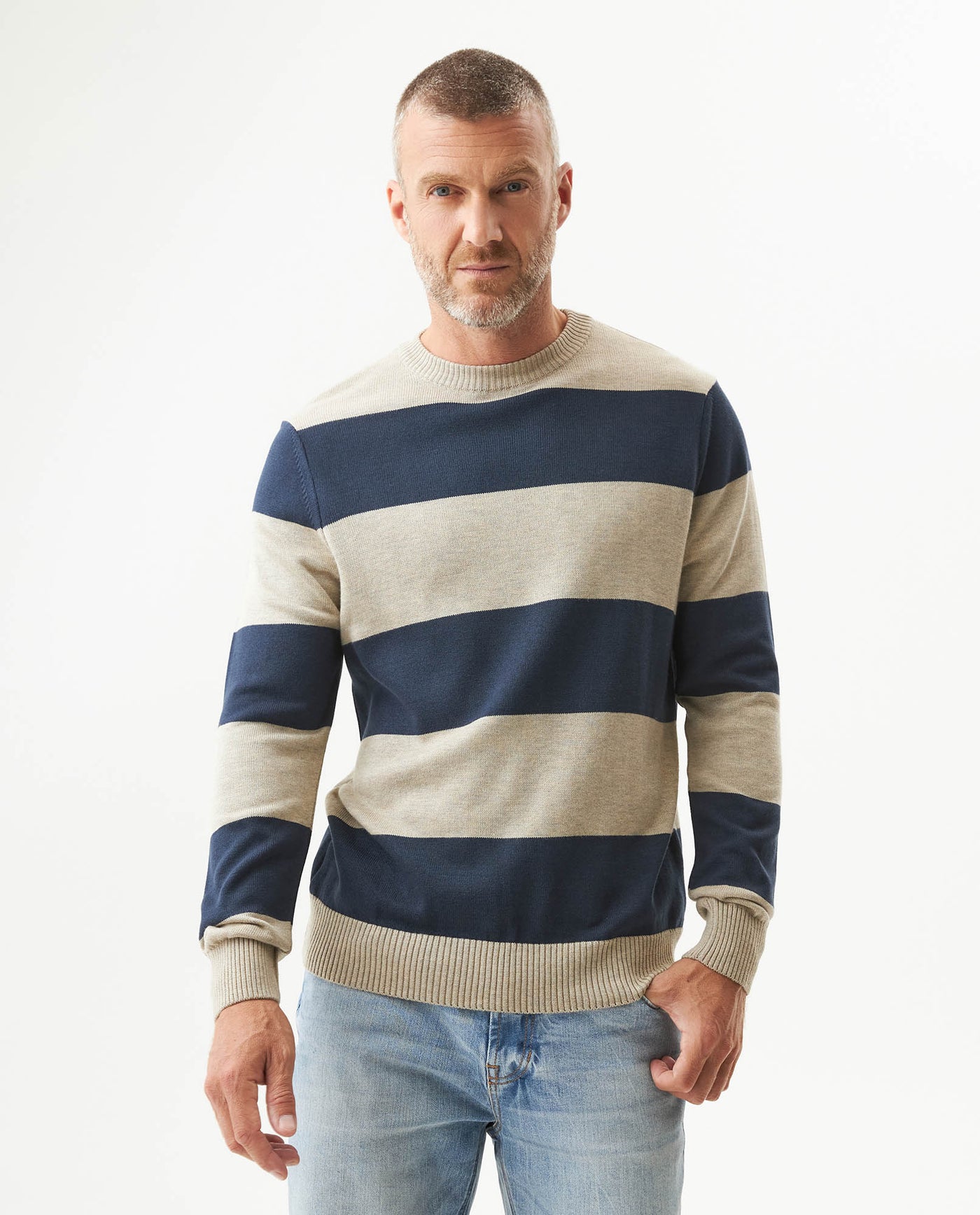 Men's Color Block Jersey Crew Neck Sweater, Boatyard - 2