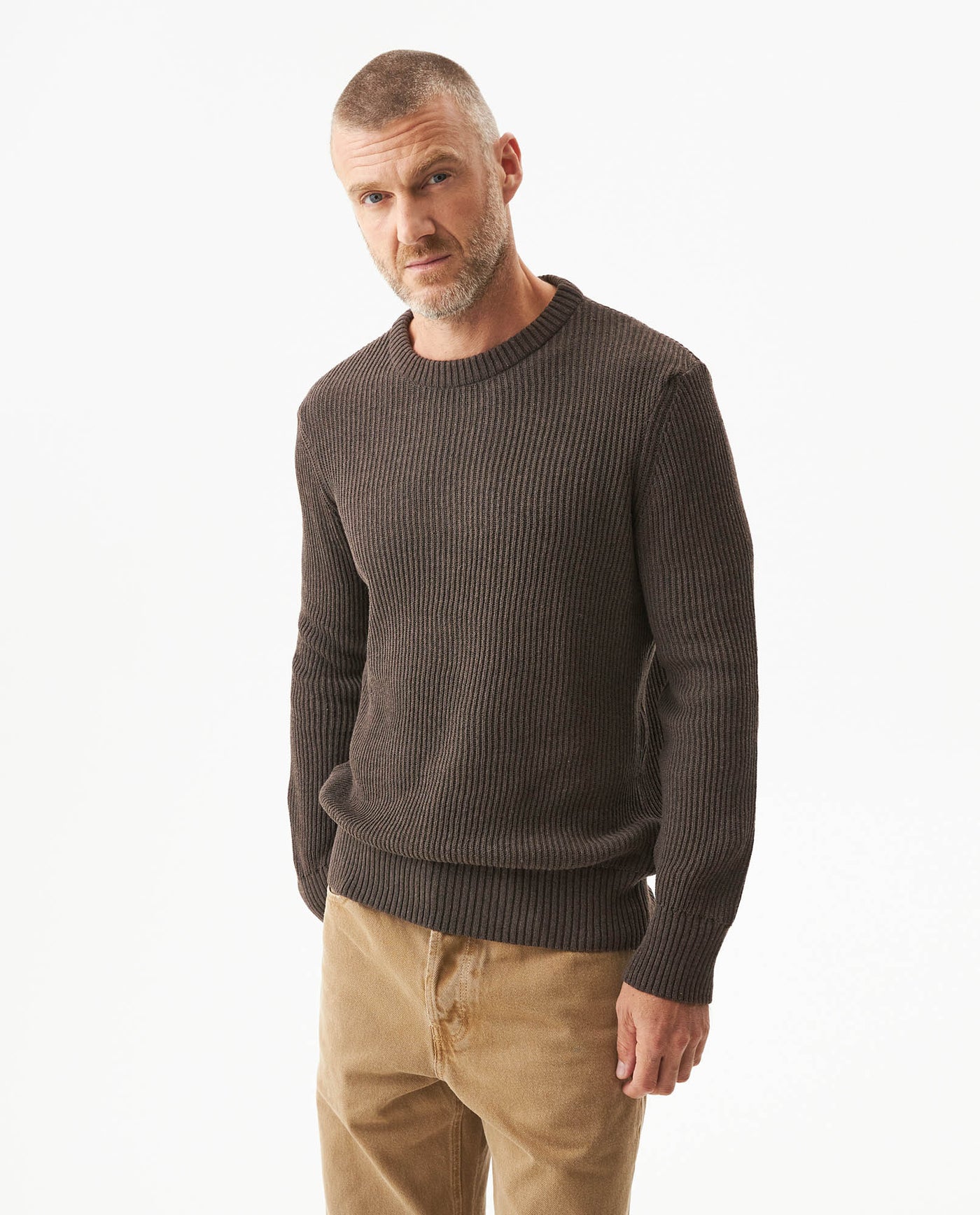 Men's Ribbed Pearl Stitch Crew Neck Sweater, Starlight - 2