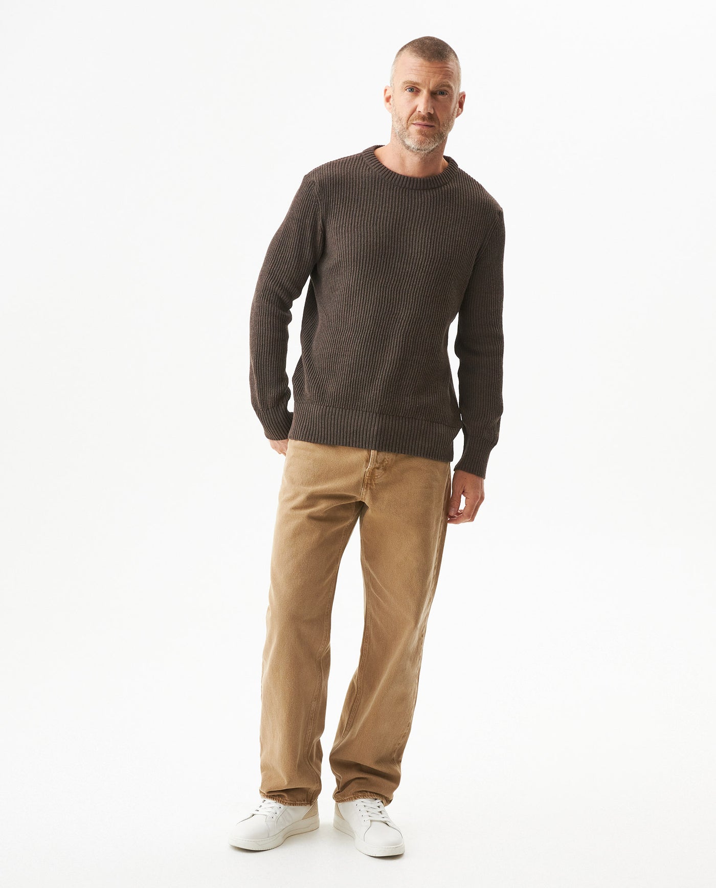 Men's Ribbed Pearl Stitch Crew Neck Sweater, Starlight - 3