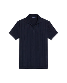Men's Knitted Polo Shirt - Blue - 1