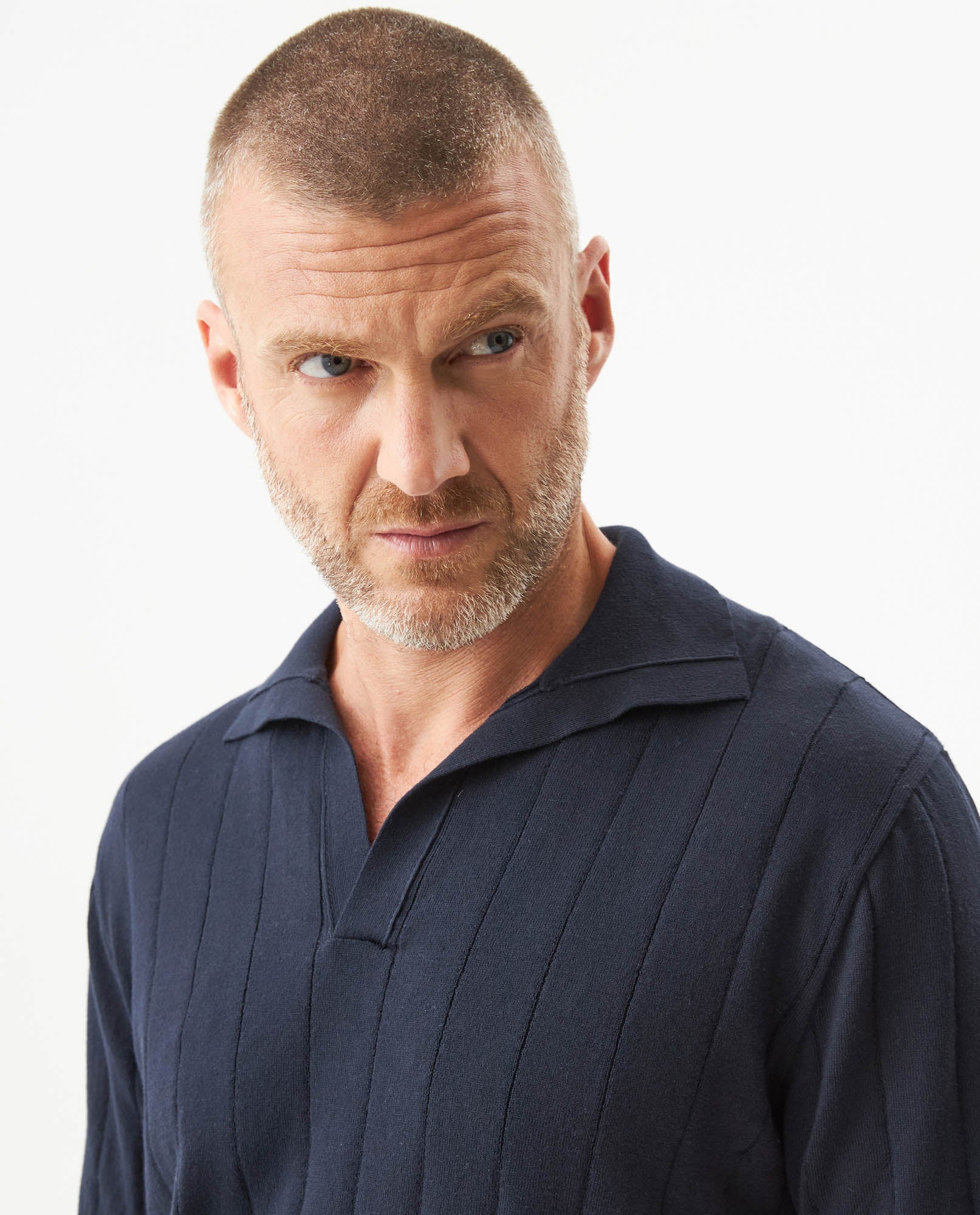 Men's Knitted Polo Shirt - Blue - 4