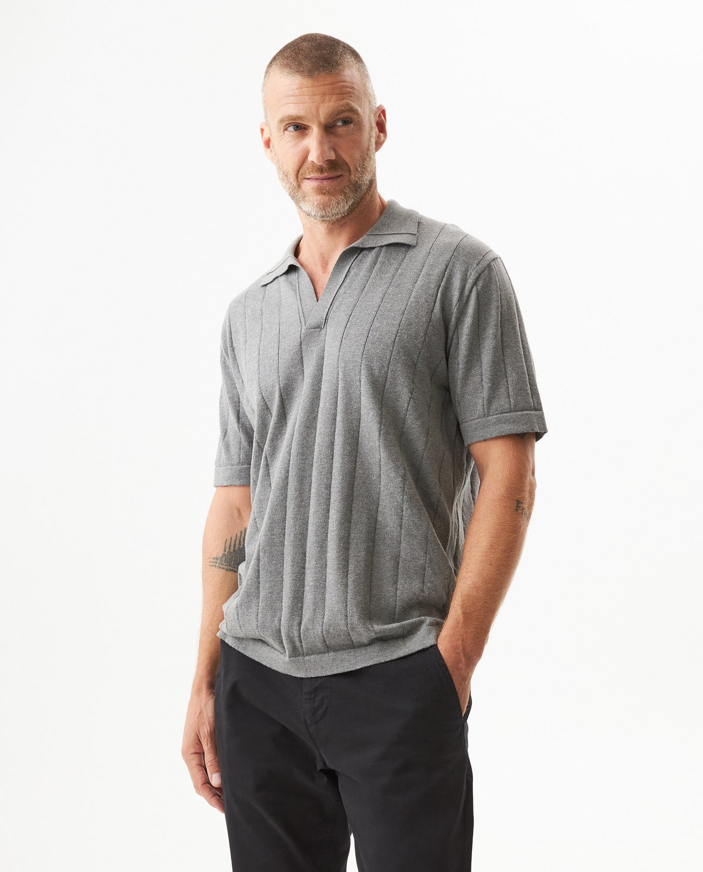 Men's Perforated Vertical Channel Knit Polo, Glow - 2
