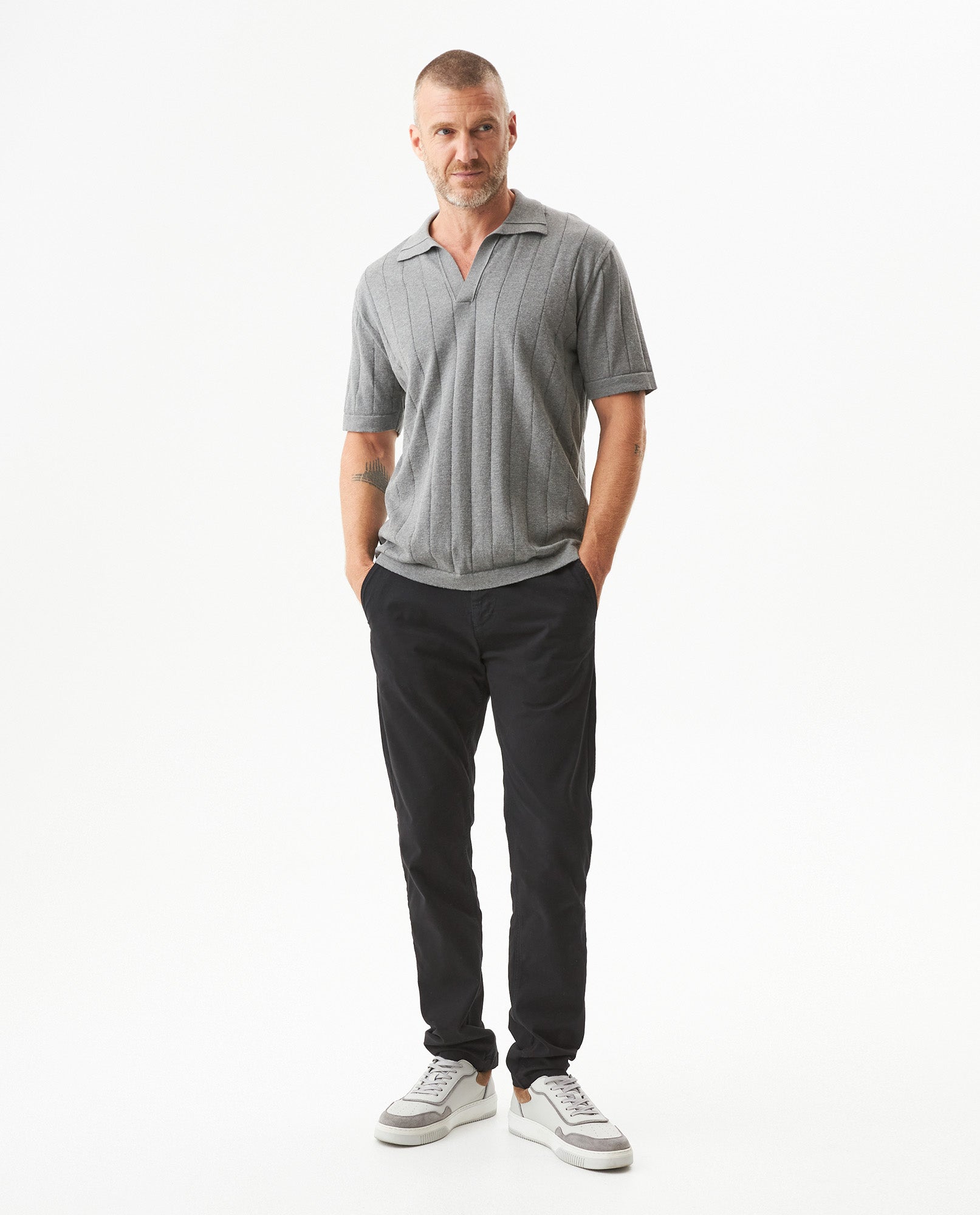 Men's Perforated Vertical Channel Knit Polo, Glow - 3