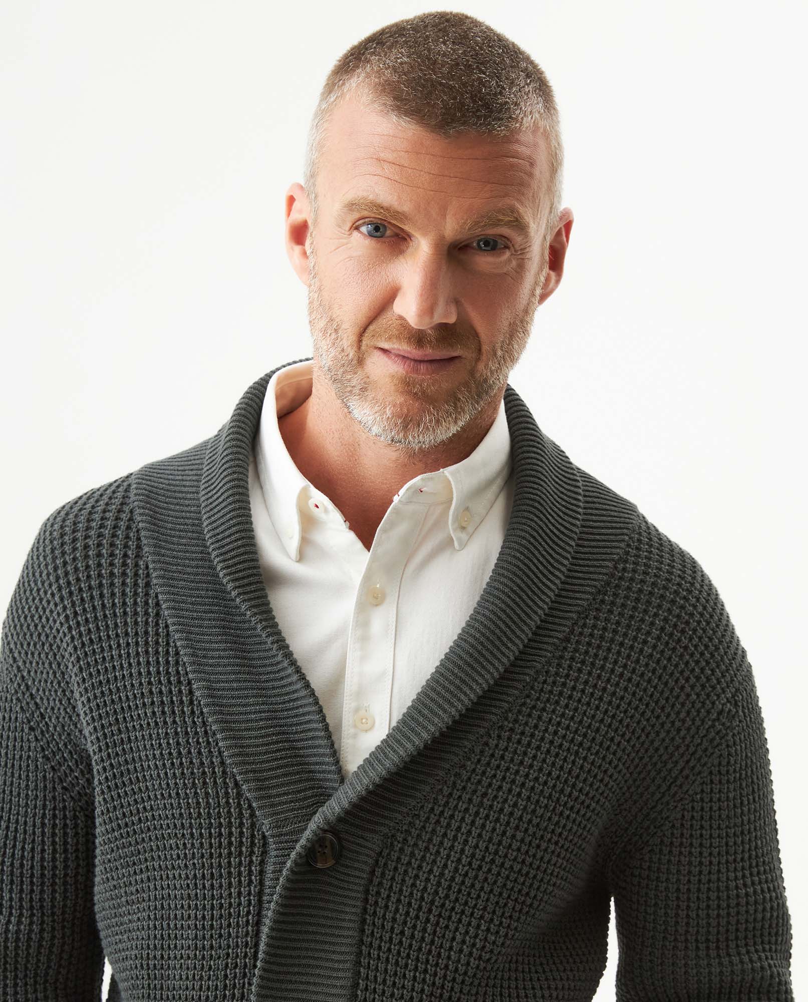 Men's Shawl Collar English Stitch Cardigan, Sailor - 4