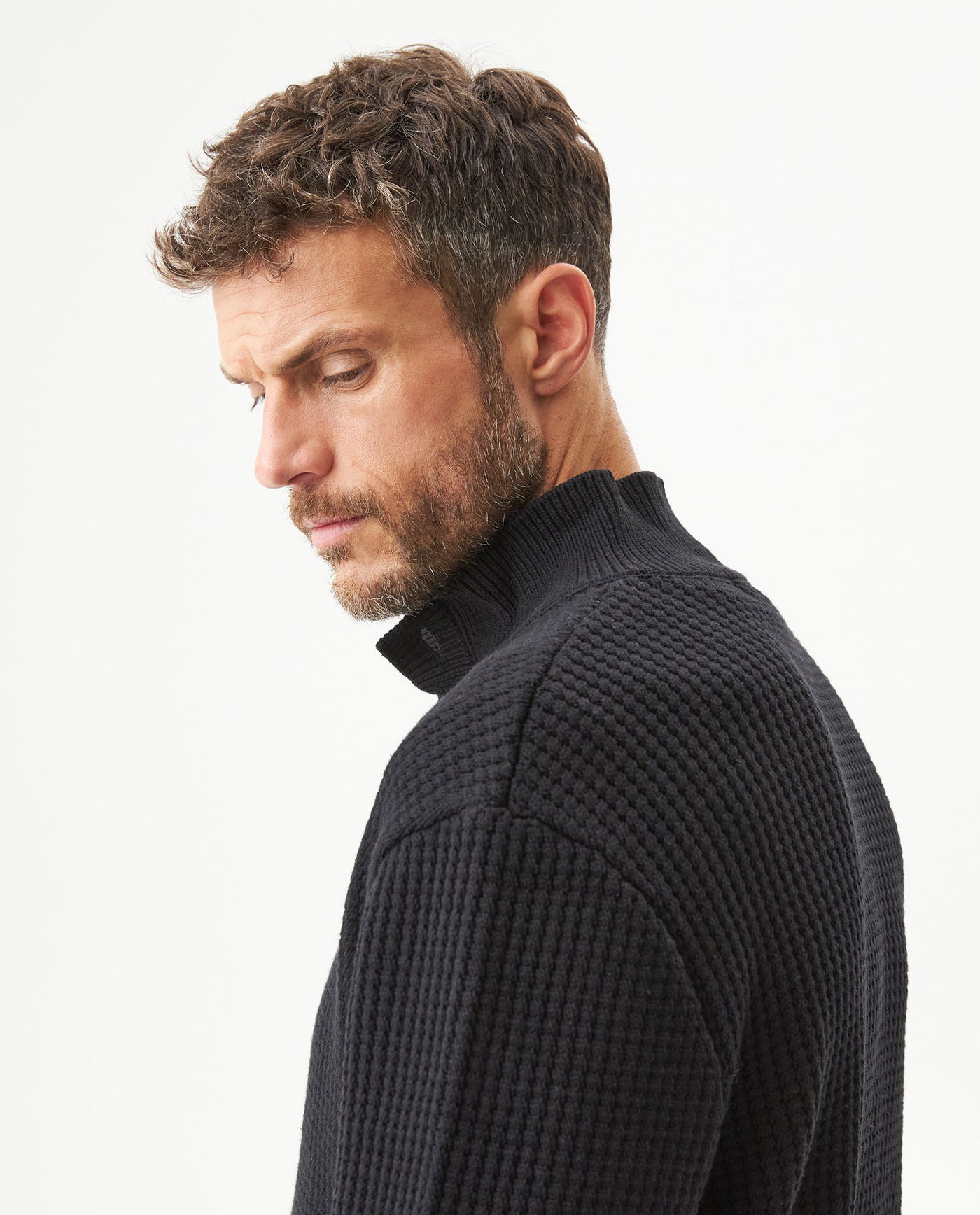 Men's Waffle Knit High Collar Half-Zip Sweater, Dockside 699G051 - 5
