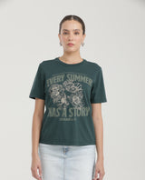 Women's Graphic T-Shirt Ribbed Neck Relaxed Fit Localized Print in Cotton - 2