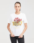 Women's Graphic Print T-Shirt Semi-Fitted in Cotton with Stone Embellishments - 1