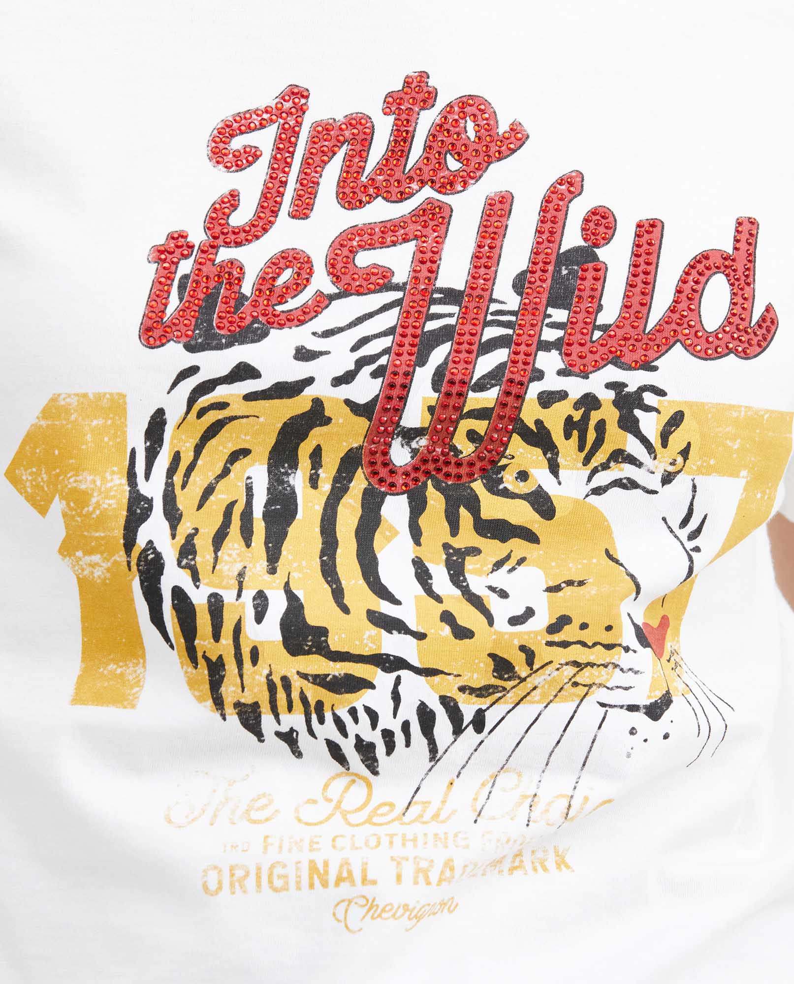Women's Graphic Print T-Shirt Semi-Fitted in Cotton with Stone Embellishments - 2