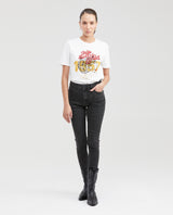 Women's Graphic Print T-Shirt Semi-Fitted in Cotton with Stone Embellishments - 5
