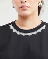 Women's Fashion T-shirt Oversized Ribbed Neck in Cotton - 2