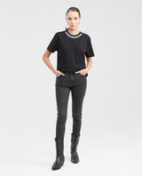 Women's Fashion T-shirt Oversized Ribbed Neck in Cotton - 5