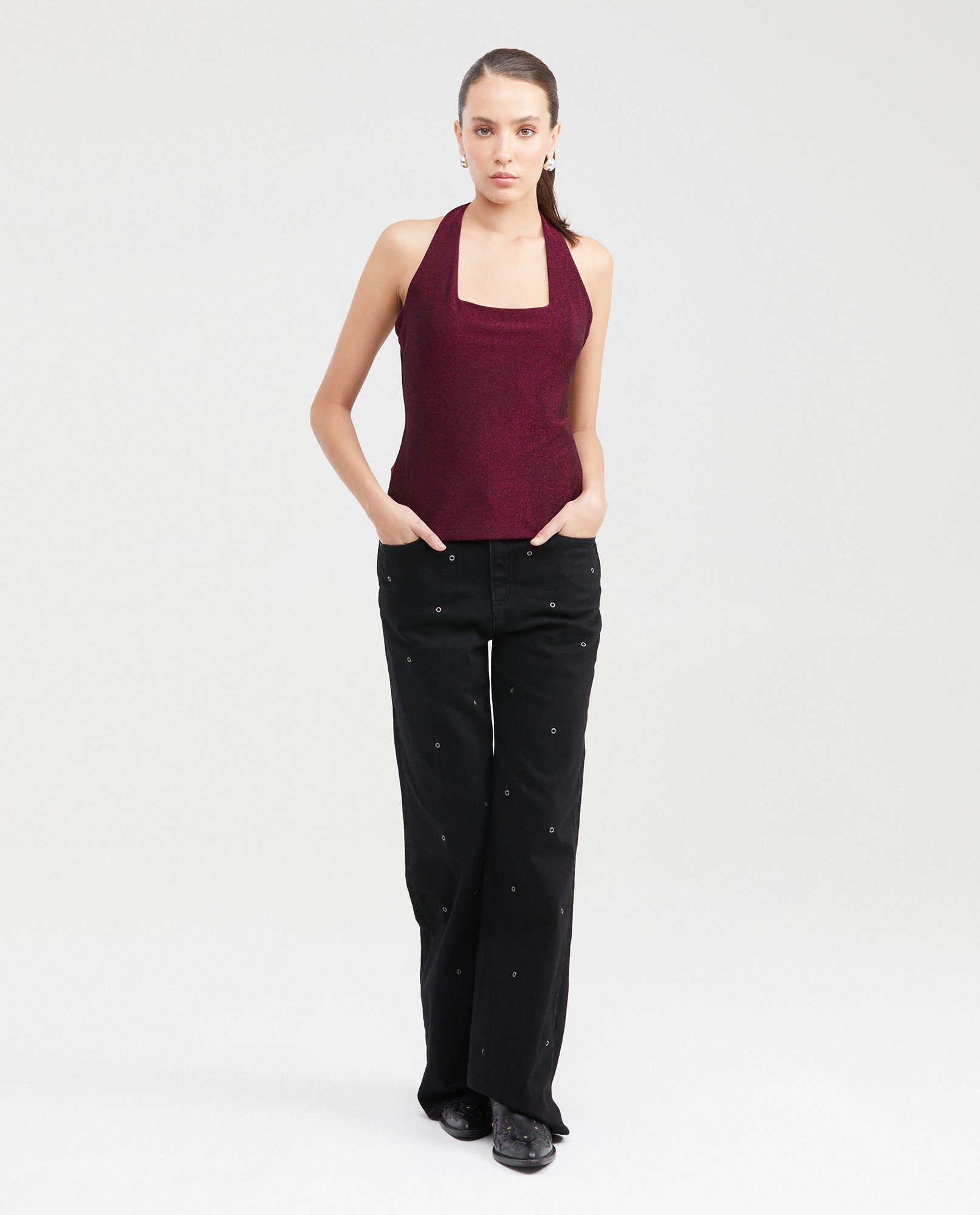 Women's Fitted Halter Neck Fashion Top with Lurex Knit in Polyamide-Elastane - 6