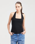 Women's Fitted Halter Neck Fashion Top with Lurex Knit in Polyamide-Elastane - 1