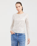 Women's Fitted Mesh Fashion Top with Long Sleeves and Glossy Finish in Polyester-Elastane - 1