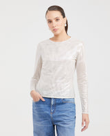 Women's Fitted Mesh Fashion Top with Long Sleeves and Glossy Finish in Polyester-Elastane - 1