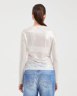 Women's Fitted Mesh Fashion Top with Long Sleeves and Glossy Finish in Polyester-Elastane - 4